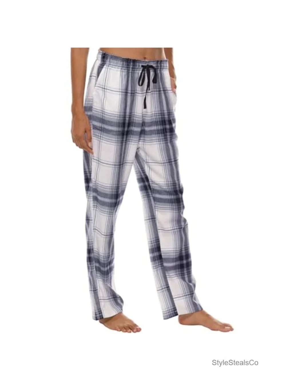Cotton Pajama Pant Plaid Lounge Bottom Drawstring Pockets
